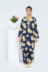 Plum 100% Cotton Lawn Dark Bue Colour Printed Yellow Green Flowers Embroidered Yellow threads On Stitched 2 pc suit for Girls.